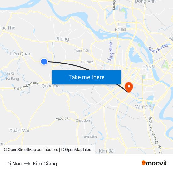 Dị Nậu to Kim Giang map