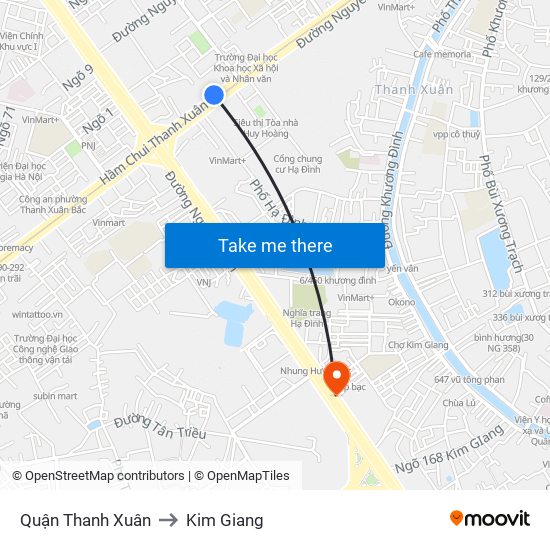 Quận Thanh Xuân to Kim Giang map