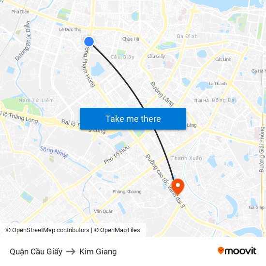 Quận Cầu Giấy to Kim Giang map