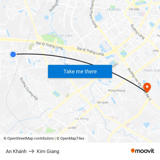 An Khánh to Kim Giang map