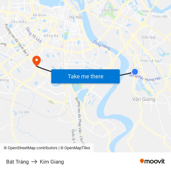 Bát Tràng to Kim Giang map