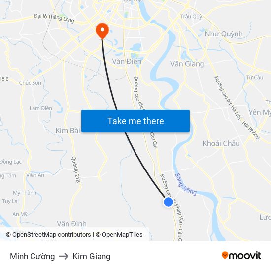 Minh Cường to Kim Giang map