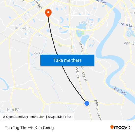 Thường Tín to Kim Giang map