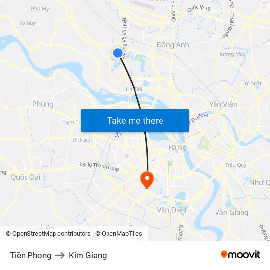 Tiền Phong to Kim Giang map