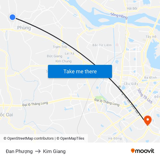 Đan Phượng to Kim Giang map