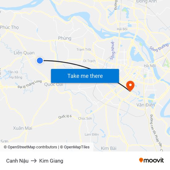 Canh Nậu to Kim Giang map