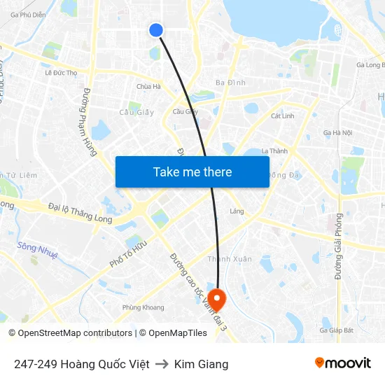 247-249 Hoàng Quốc Việt to Kim Giang map