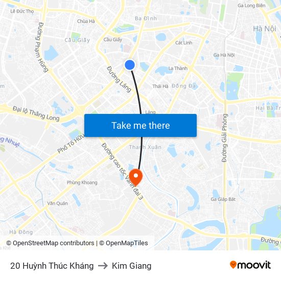 20 Huỳnh Thúc Kháng to Kim Giang map