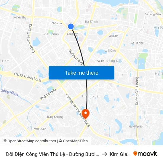 Đối Diện Công Viên Thủ Lệ - Đường Bưởi Dưới to Kim Giang map