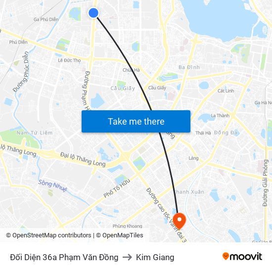 Đối Diện 36a Phạm Văn Đồng to Kim Giang map