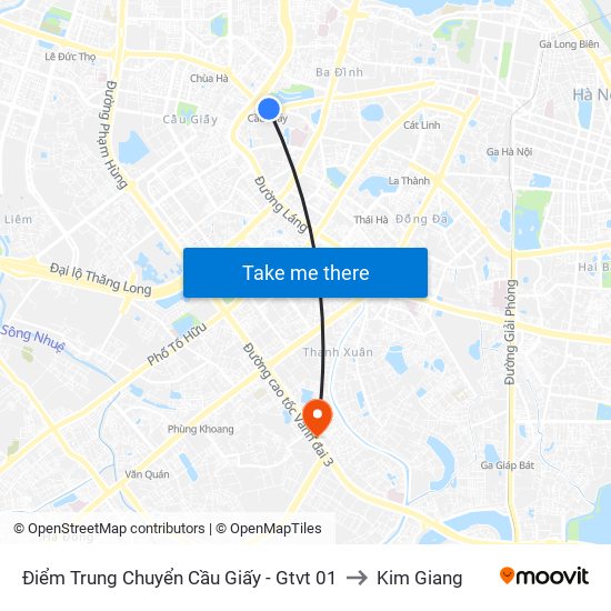 Điểm Trung Chuyển Cầu Giấy - Gtvt 01 to Kim Giang map
