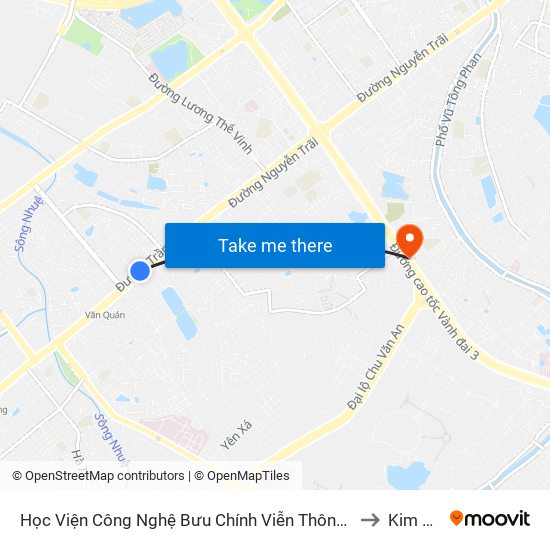 Học Viện Công Nghệ Bưu Chính Viễn Thông - Trần Phú (Hà Đông) to Kim Giang map
