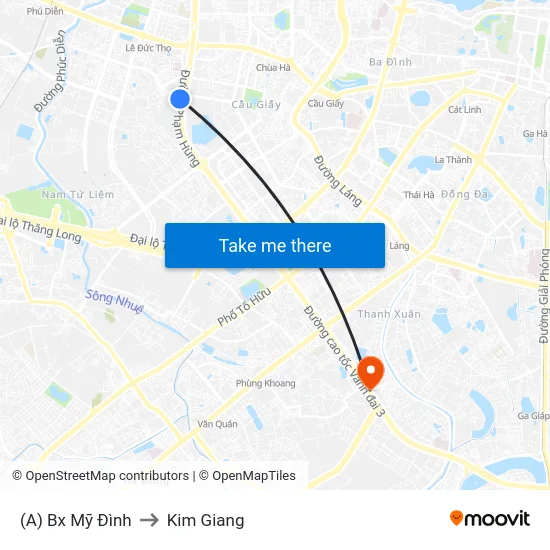 (A) Bx Mỹ Đình to Kim Giang map