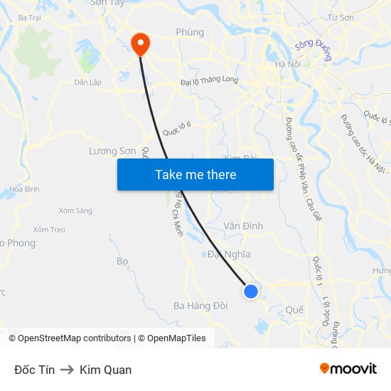 Đốc Tín to Kim Quan map