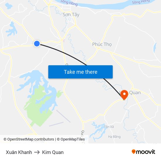 Xuân Khanh to Kim Quan map
