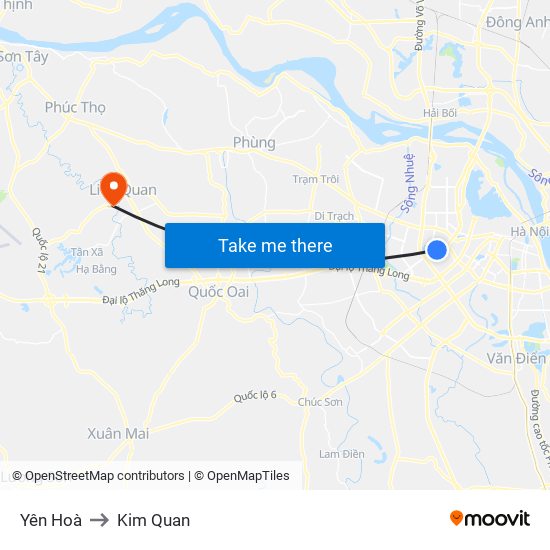 Yên Hoà to Kim Quan map