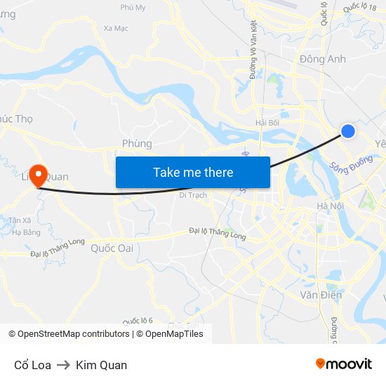 Cổ Loa to Kim Quan map
