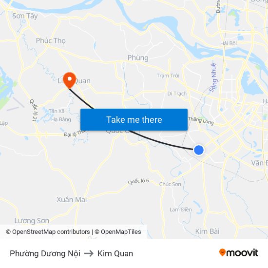 Phường Dương Nội to Kim Quan map