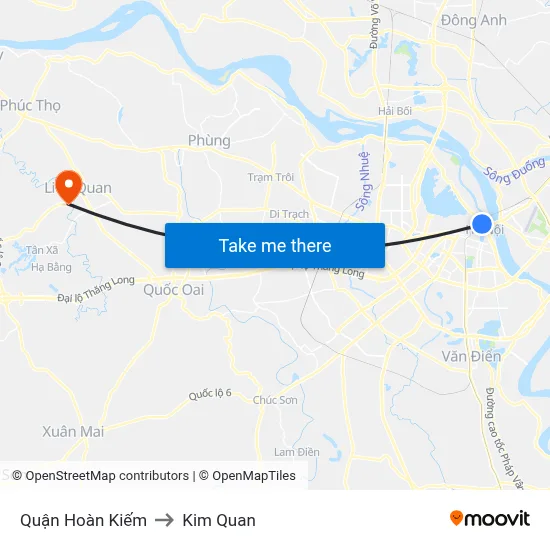 Quận Hoàn Kiếm to Kim Quan map