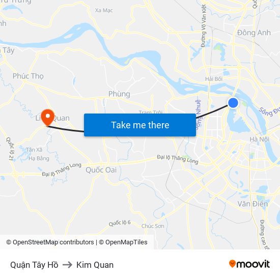 Quận Tây Hồ to Kim Quan map