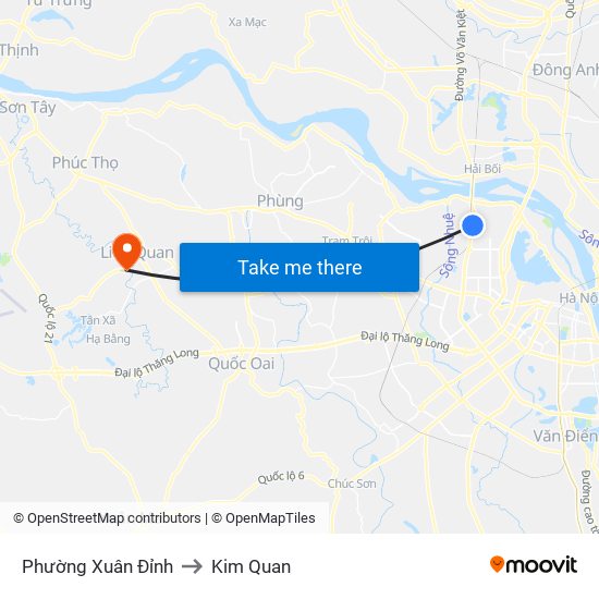 Phường Xuân Đỉnh to Kim Quan map