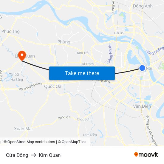 Cửa Đông to Kim Quan map