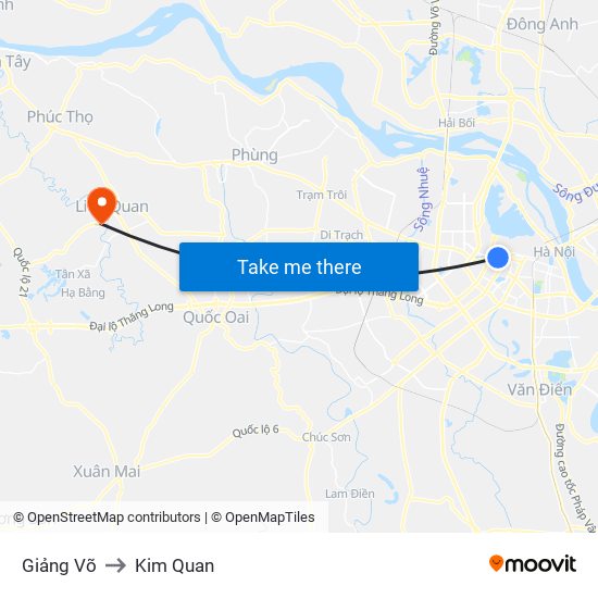 Giảng Võ to Kim Quan map