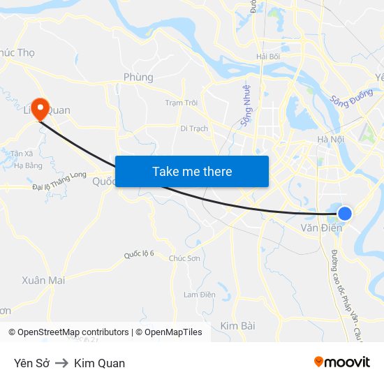 Yên Sở to Kim Quan map