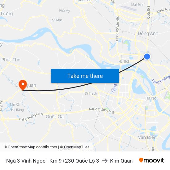 Ngã 3 Vĩnh Ngọc - Km 9+230 Quốc Lộ 3 to Kim Quan map