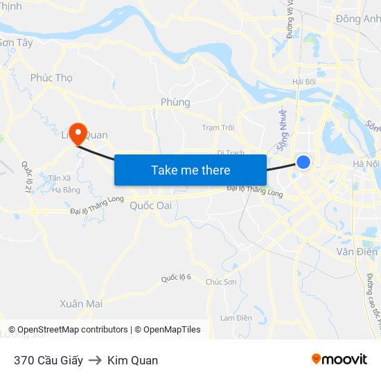 370 Cầu Giấy to Kim Quan map