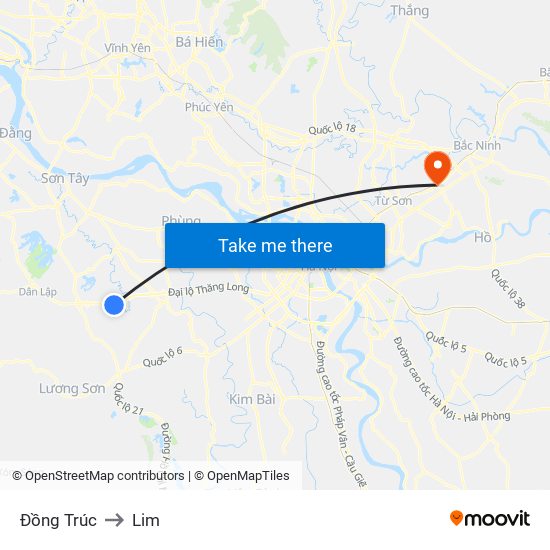 Đồng Trúc to Lim map