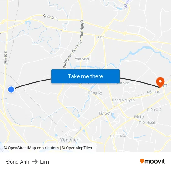 Đông Anh to Lim map