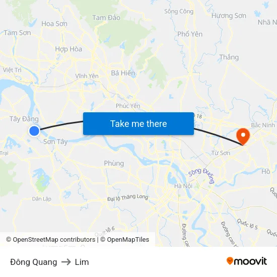 Đông Quang to Lim map