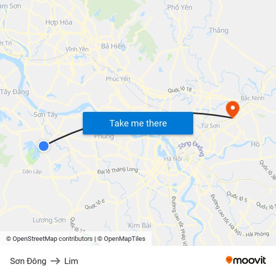 Sơn Đông to Lim map