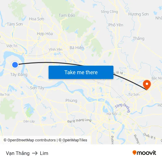 Vạn Thắng to Lim map