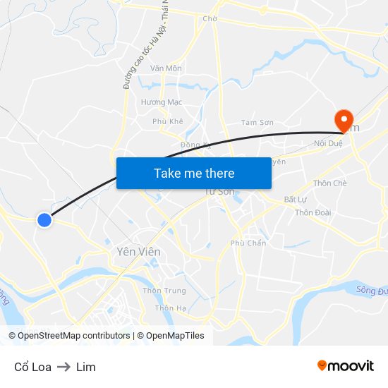 Cổ Loa to Lim map