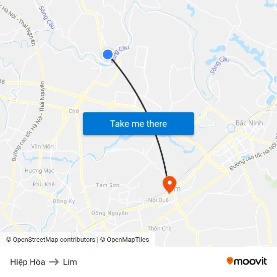 Hiệp Hòa to Lim map