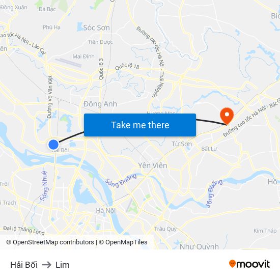 Hải Bối to Lim map