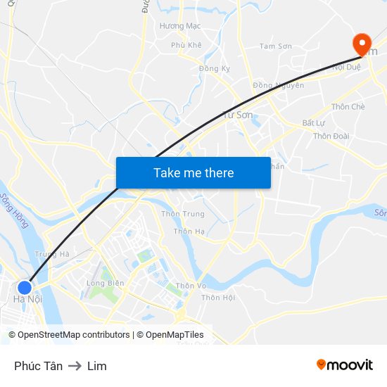 Phúc Tân to Lim map