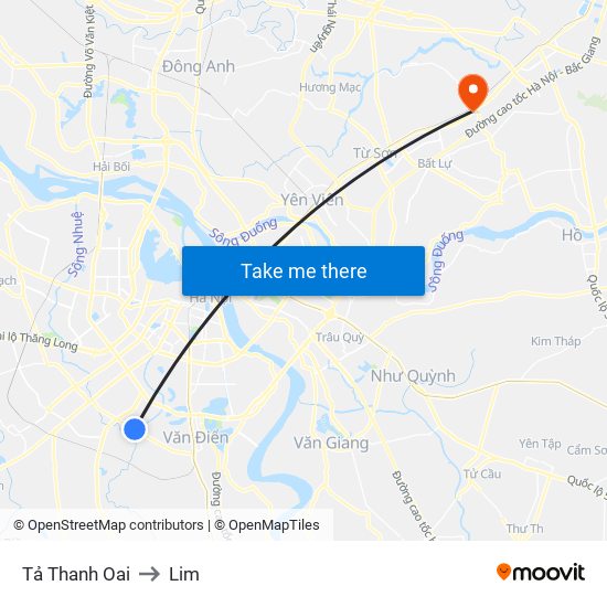 Tả Thanh Oai to Lim map