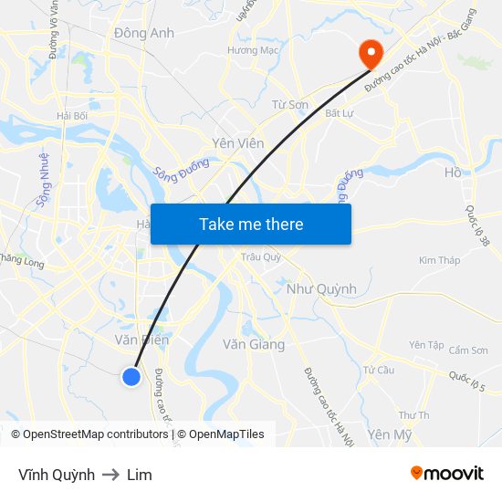 Vĩnh Quỳnh to Lim map