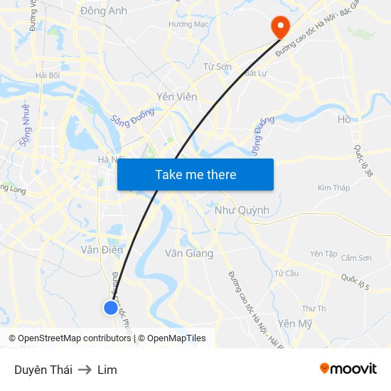 Duyên Thái to Lim map