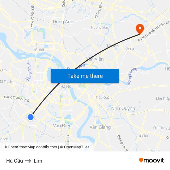 Hà Cầu to Lim map