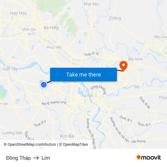 Đồng Tháp to Lim map