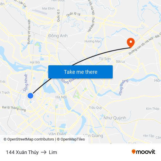 144 Xuân Thủy to Lim map