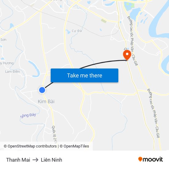 Thanh Mai to Liên Ninh map