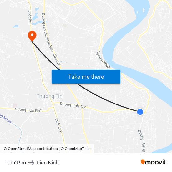 Thư Phú to Liên Ninh map