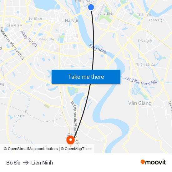 Bồ Đề to Liên Ninh map