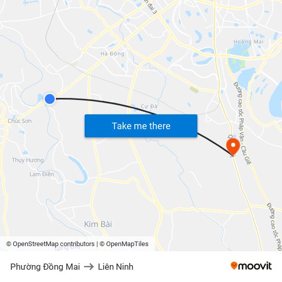 Phường Đồng Mai to Liên Ninh map