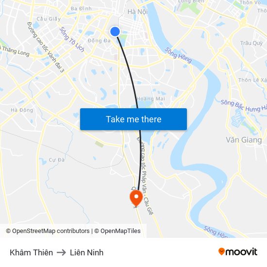 Khâm Thiên to Liên Ninh map